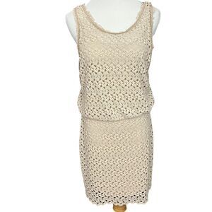 Free People Tan Boho Crochet Lilly Mini Dress  S